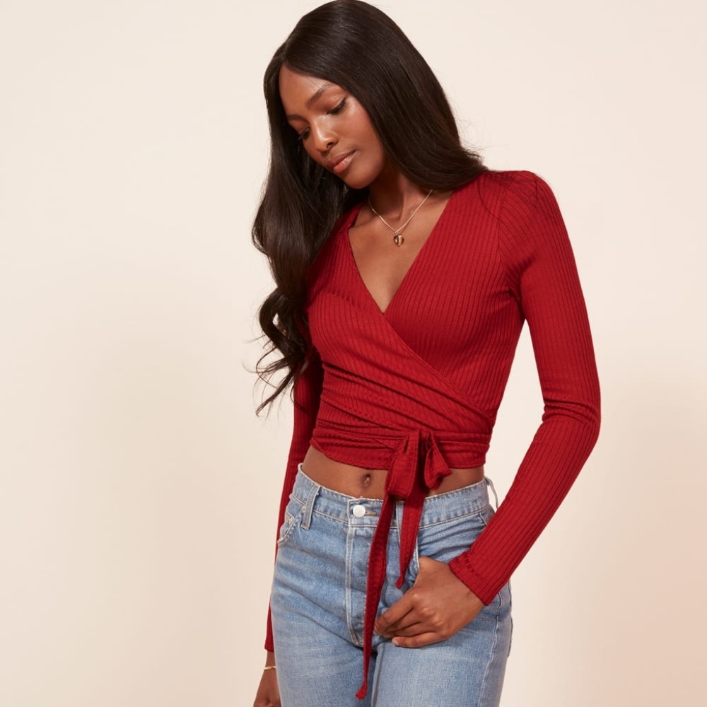 Reformation Red Petalo Wrap Top